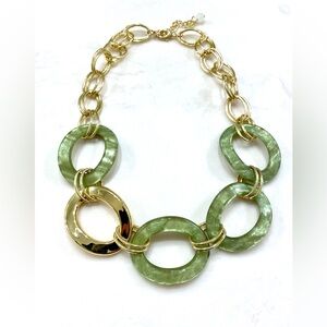 Gold Chain Necklace with Sage Resin Links - Women's Fashion Jewelry
